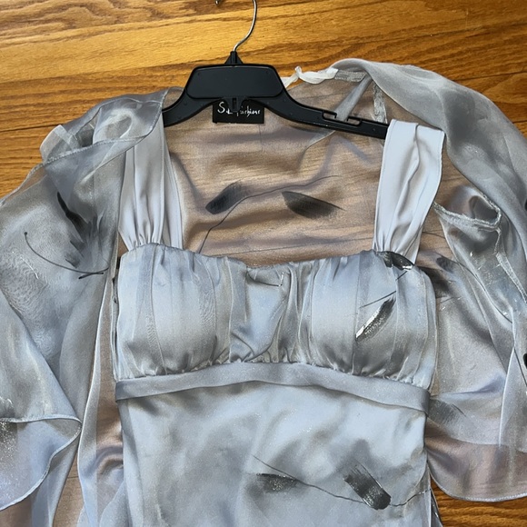 2-pc. Evening gown cocktail dress with jacket. Metallic silver accents. - Picture 3 of 3